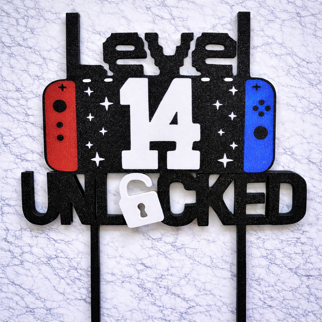 Level 14 Unlocked Game Birthday Cake Topper