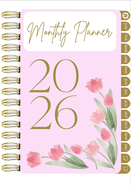 Digital 2026 monthly planner in pink