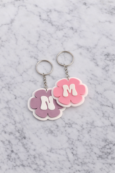 Flower initial keychain