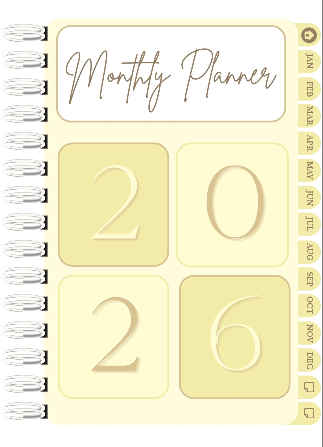 Digital 2026 monthly planner in yellow