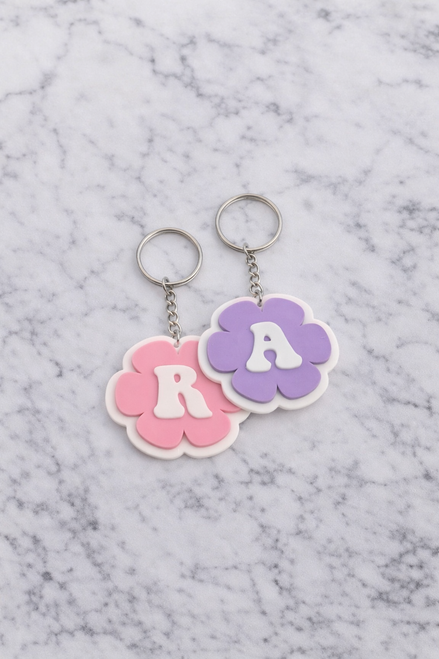 Flower initial keychain